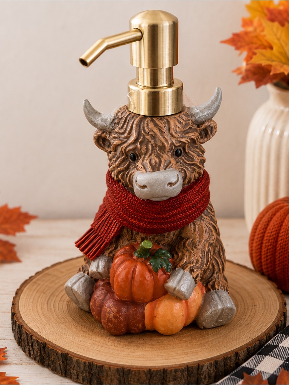 Fall Highland Cow Soap Dispenser Farmhouse Holiday Bathroom Kitchen Decor